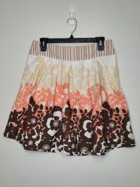 Y2k Wrapper orange brown flower print flirty boho preppy side zip skirt size 7